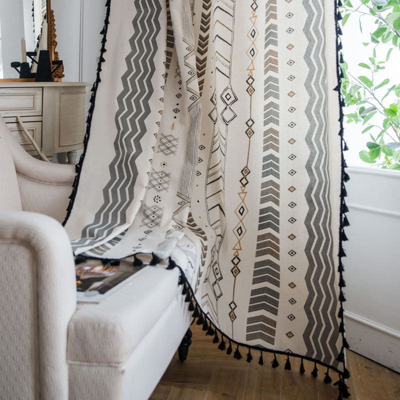 Bohemian cotton and linen curtains custom made for living room windows