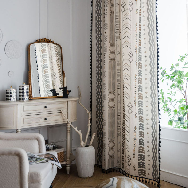 Bohemian cotton and linen curtains custom made for living room windows
