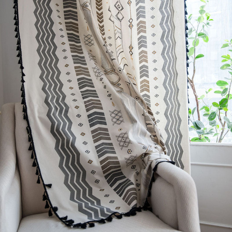 Bohemian cotton and linen curtains custom made for living room windows