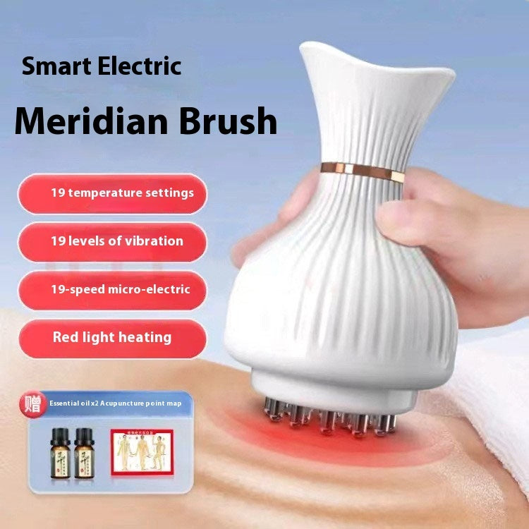 Electric meridian brush with heating and vibration for gua sha massage and pain relief

