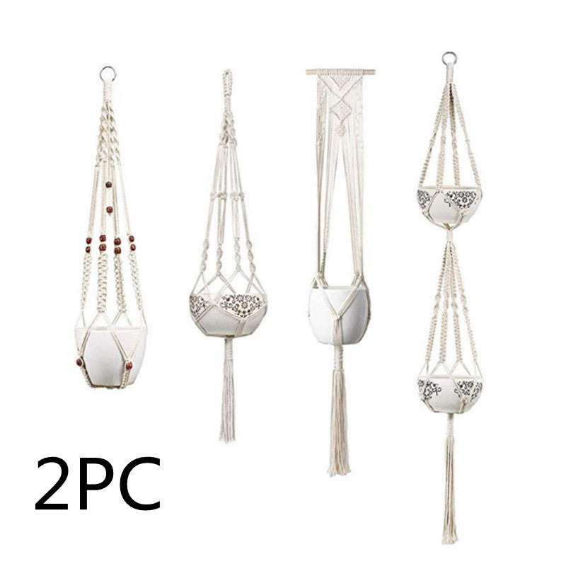 4-Pack Macrame Hanging Baskets – Boho Wall Planters & Storage Organizers
