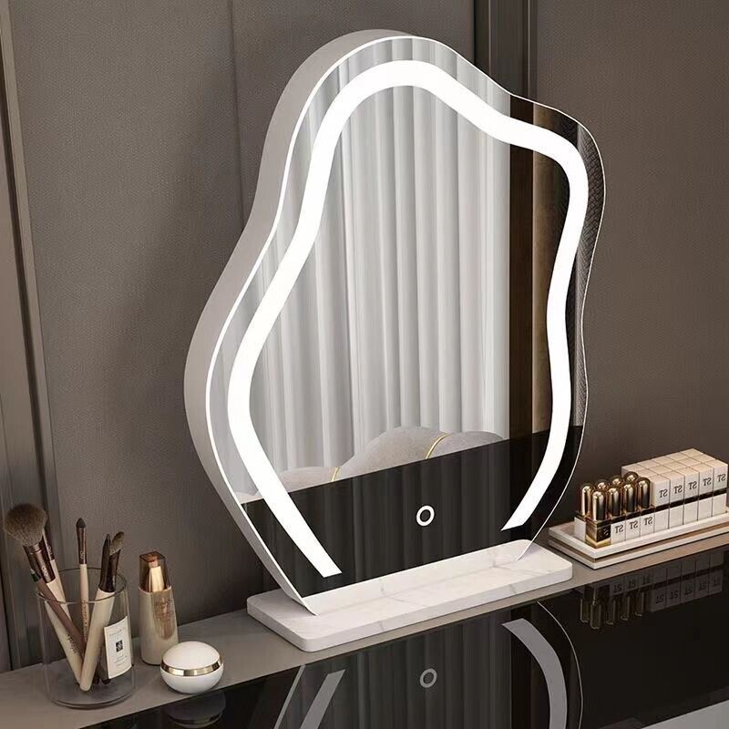 Cloud-shaped LED vanity makeup mirror with 3 color lighting modes for dressing table
