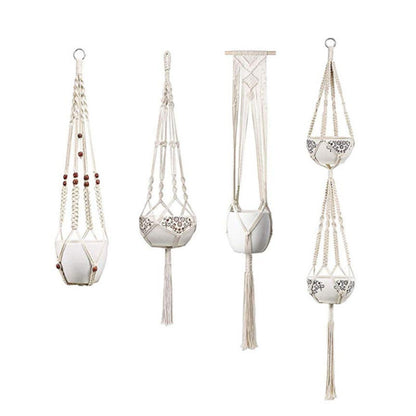 4-Pack Macrame Hanging Baskets – Boho Wall Planters & Storage Organizers