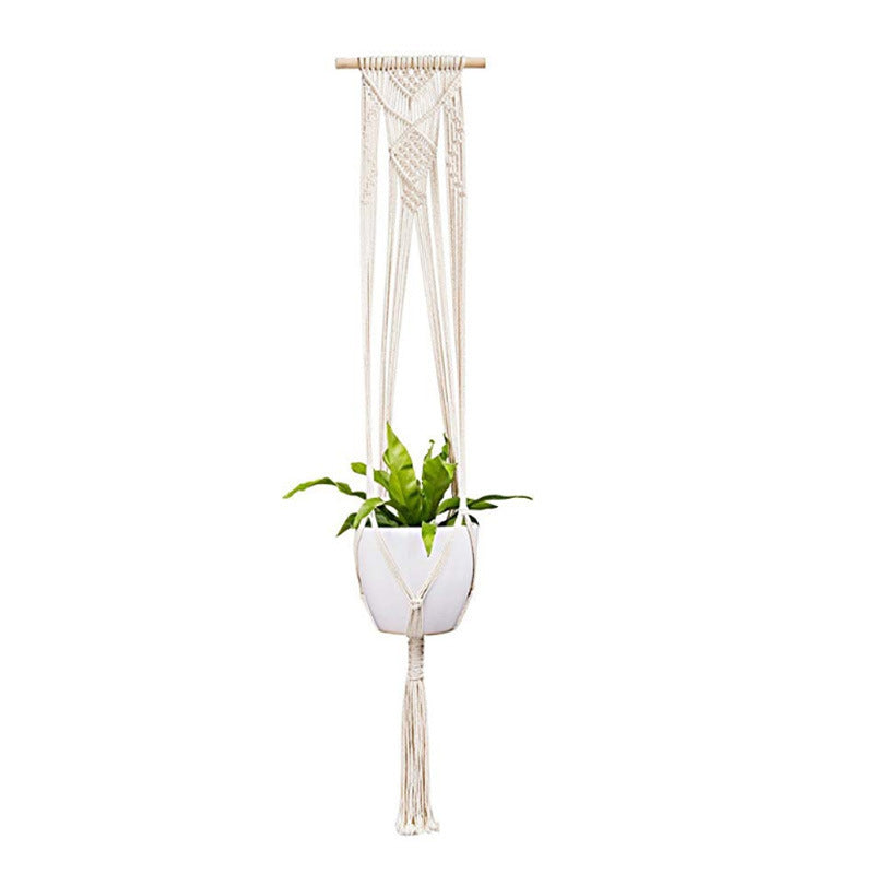 Boho macrame hanging baskets set of 4 for wall storage or indoor plant display

