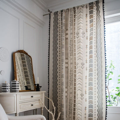 Bohemian cotton and linen curtains custom made for living room windows


