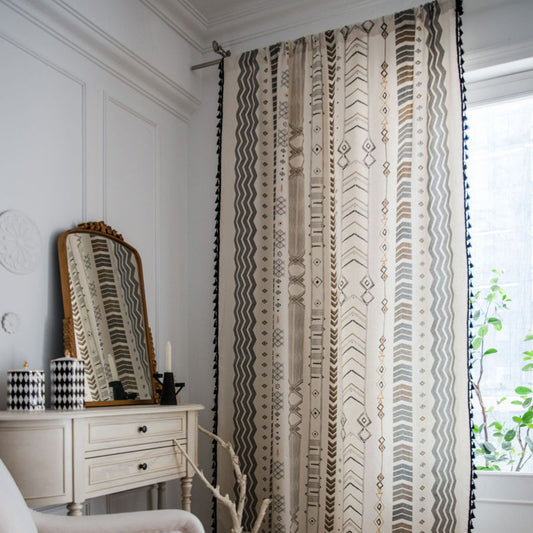 Bohemian cotton and linen curtains custom made for living room windows

