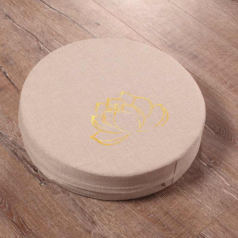 Embroidered linen lotus meditation futon cushion for yoga and mindfulness
