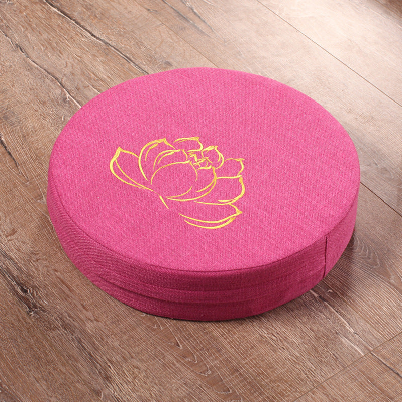 Embroidered linen lotus meditation futon cushion for yoga and mindfulness
