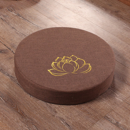 Embroidered linen lotus meditation futon cushion for yoga and mindfulness
