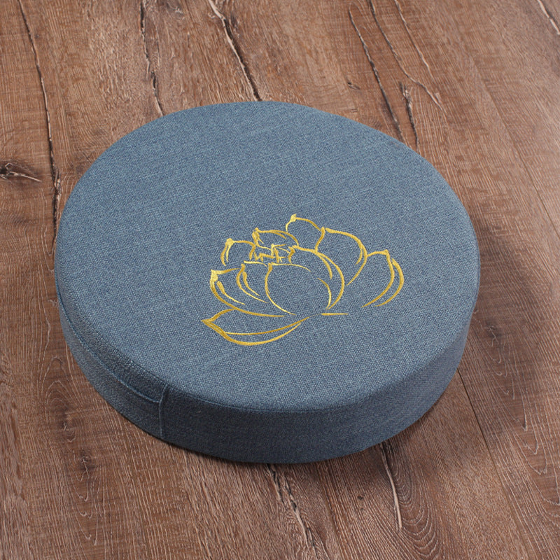 Embroidered linen lotus meditation futon cushion for yoga and mindfulness
