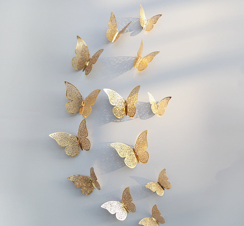 3D hollow metal butterfly wall stickers for home and bedroom decor
