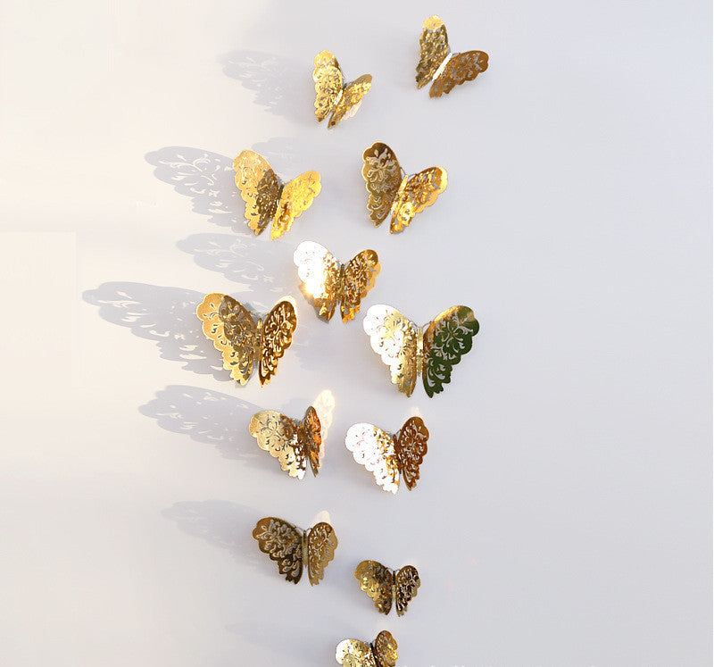 3D hollow metal butterfly wall stickers for home and bedroom decor
