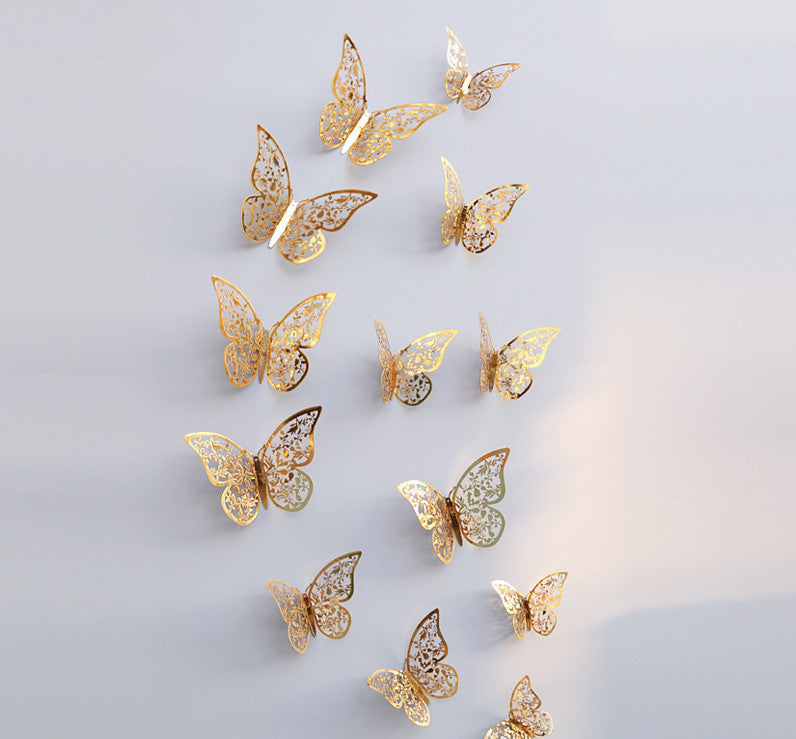 3D hollow metal butterfly wall stickers for home and bedroom decor
