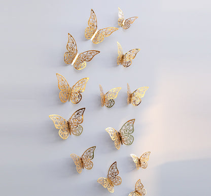 3D hollow metal butterfly wall stickers for home and bedroom decor
