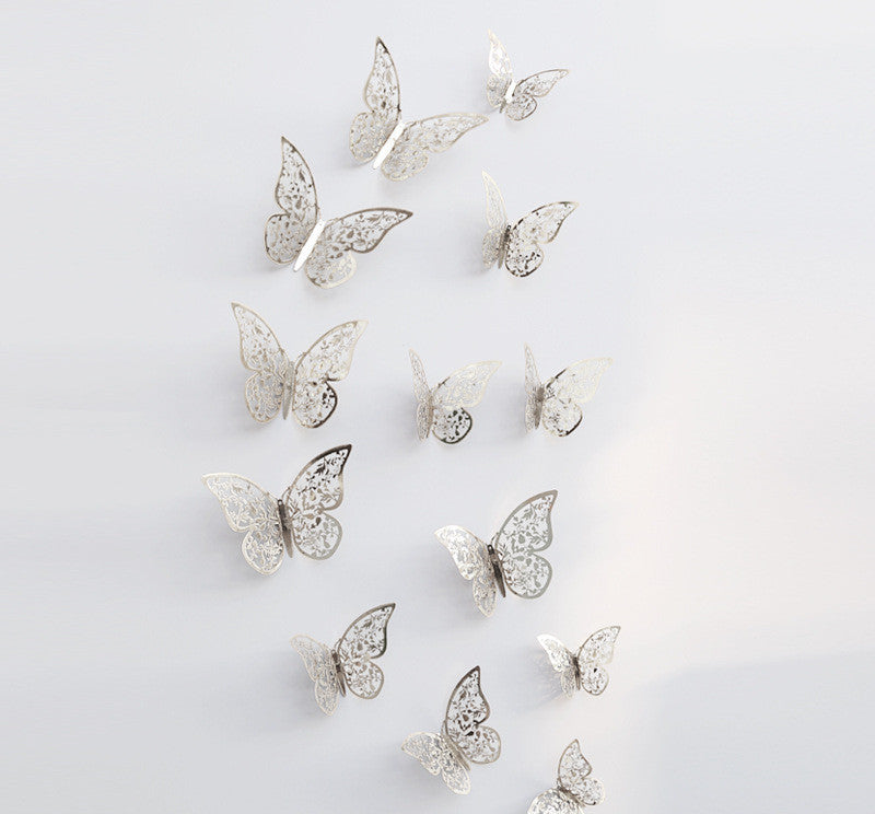 3D hollow metal butterfly wall stickers for home and bedroom decor
