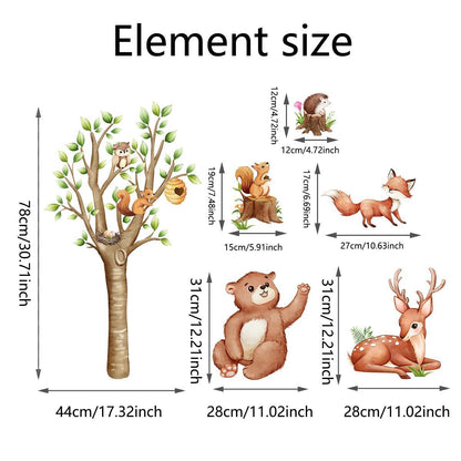 Peel and stick jungle animal train wall decals for kids nursery or playroom
