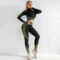 Seamless women’s yoga set with sports bra and high-waist leggings. Perfect for yoga, gym, running, and fitness training.