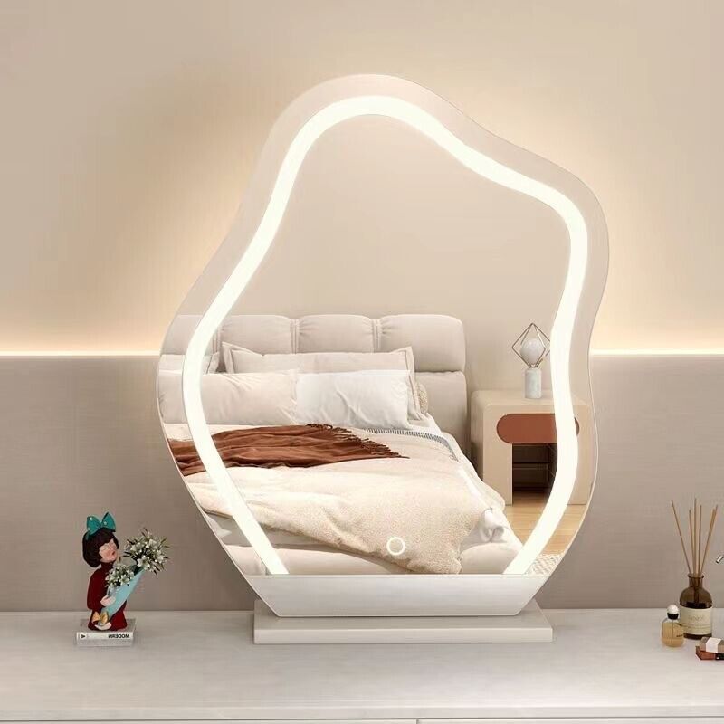 Cloud-shaped LED vanity makeup mirror with 3 color lighting modes for dressing table
