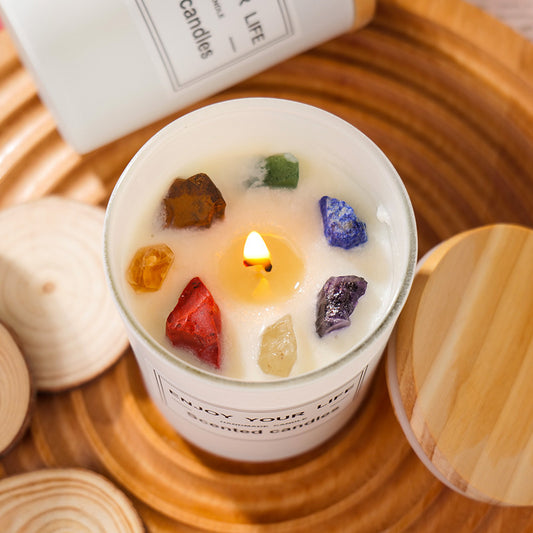 Natural crystal stone aromatherapy soy wax smokeless candle in gift box

