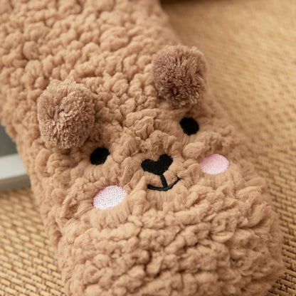 Cute cartoon dog fleece slipper socks, warm fluffy winter home socks for women


