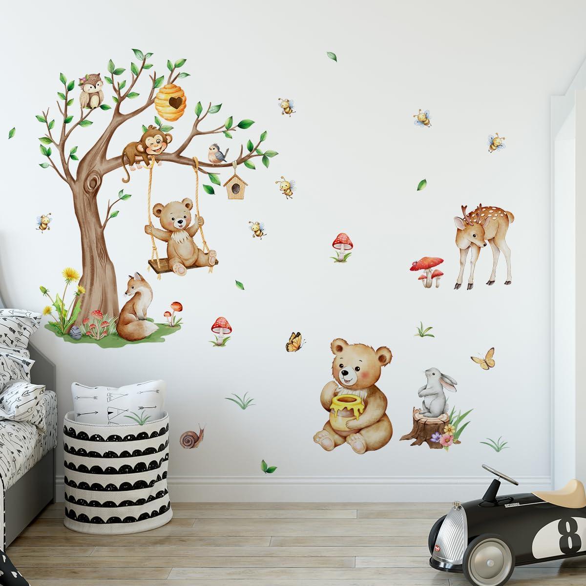 Peel and stick jungle animal train wall decals for kids nursery or playroom
