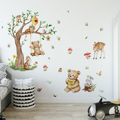 Peel and stick jungle animal train wall decals for kids nursery or playroom
