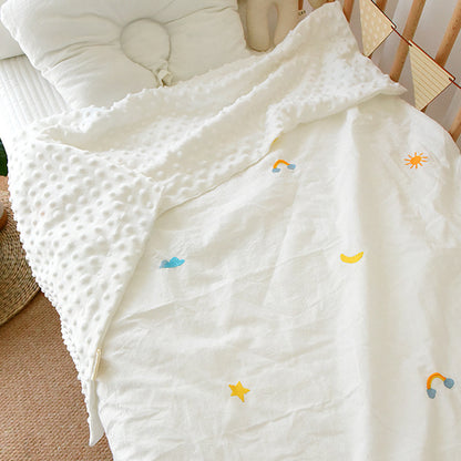 Korean embroidered cherry bear muslin cotton throw blanket for crib and bedding


