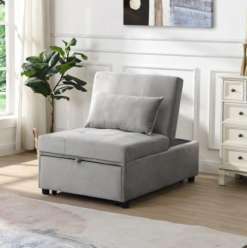 Folding Ottoman Sofa Bed Gray – Convertible Space-Saving Guest Bed for Small Spaces

