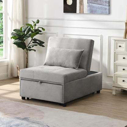 Folding Ottoman Sofa Bed Gray – Convertible Space-Saving Guest Bed for Small Spaces

