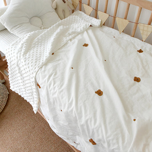 Korean embroidered cherry bear muslin cotton throw blanket for crib and bedding



