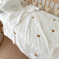 Korean embroidered cherry bear muslin cotton throw blanket for crib and bedding

