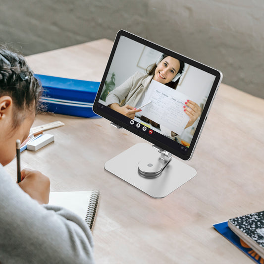 Foldable 360-degree adjustable tablet and phone stand for desk and online classes
