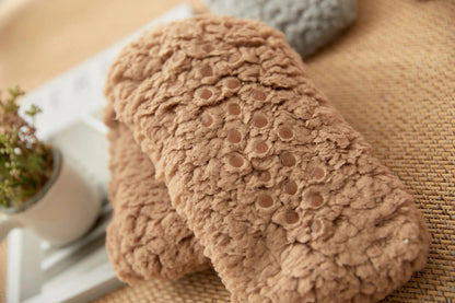 Cute cartoon dog fleece slipper socks, warm fluffy winter home socks for women

