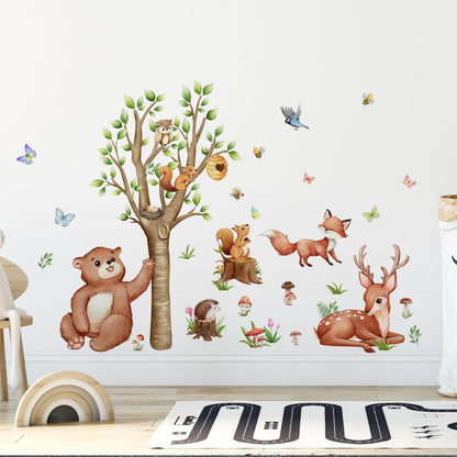 Peel and stick jungle animal train wall decals for kids nursery or playroom
