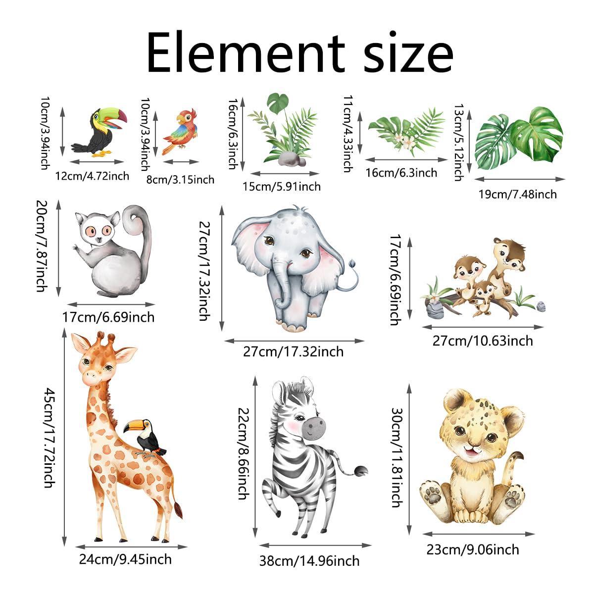 Peel and stick jungle animal train wall decals for kids nursery or playroom
