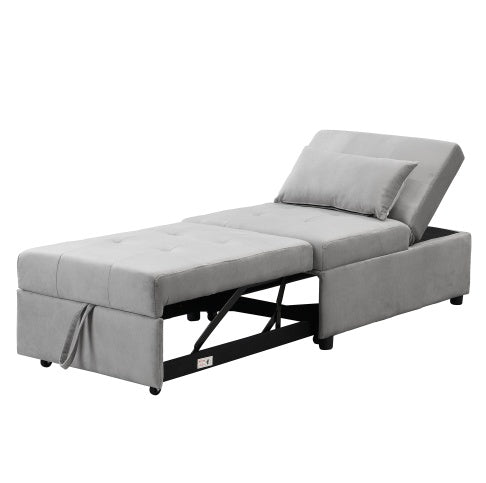Folding Ottoman Sofa Bed Gray – Convertible Space-Saving Guest Bed for Small Spaces


