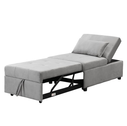 Folding Ottoman Sofa Bed Gray – Convertible Space-Saving Guest Bed for Small Spaces

