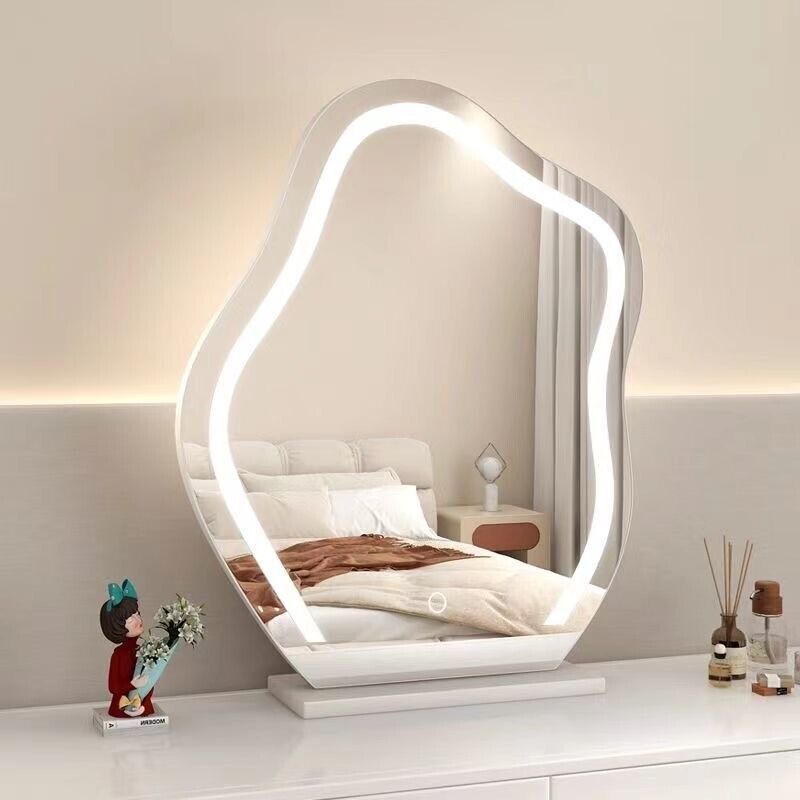 Cloud-shaped LED vanity makeup mirror with 3 color lighting modes for dressing table
