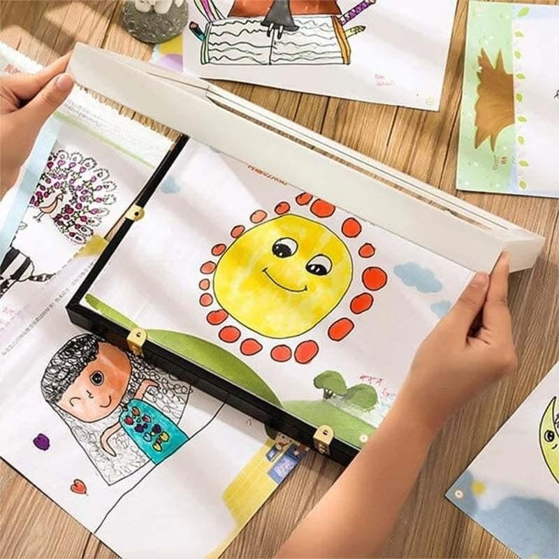 Kids artwork display frame for children’s drawings, crafts, and school art projects
