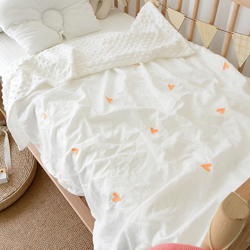 Korean embroidered cherry bear muslin cotton throw blanket for crib and bedding

