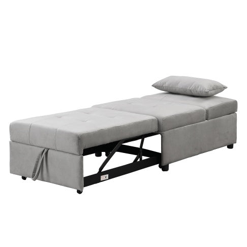 Folding Ottoman Sofa Bed Gray – Convertible Space-Saving Guest Bed for Small Spaces

