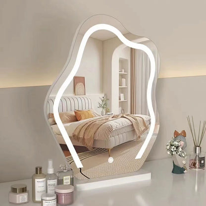 Cloud-shaped LED vanity makeup mirror with 3 color lighting modes for dressing table
