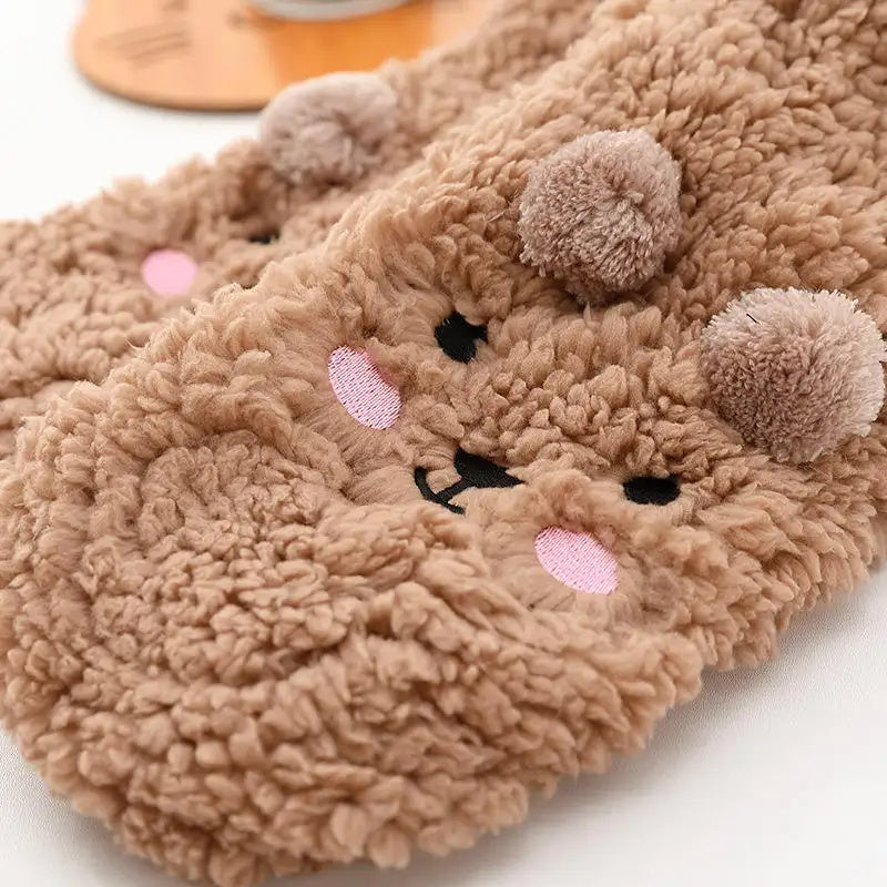 Cute cartoon dog fleece slipper socks, warm fluffy winter home socks for women

