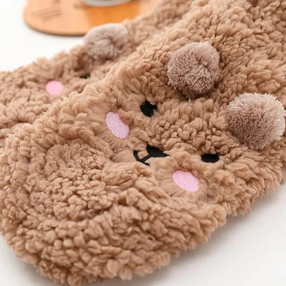 Cute cartoon dog fleece slipper socks, warm fluffy winter home socks for women

