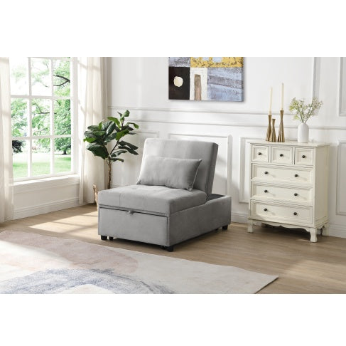 Folding Ottoman Sofa Bed Gray – Convertible Space-Saving Guest Bed for Small Spaces

