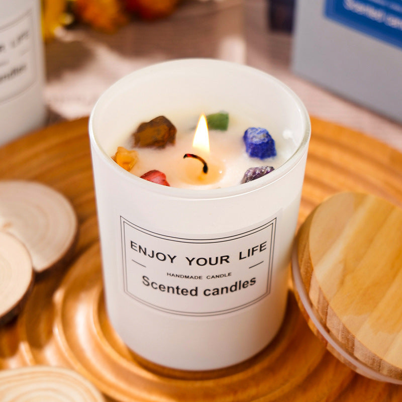 Natural crystal stone aromatherapy soy wax smokeless candle in gift box

