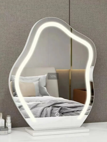 Cloud-shaped LED vanity makeup mirror with 3 color lighting modes for dressing table

