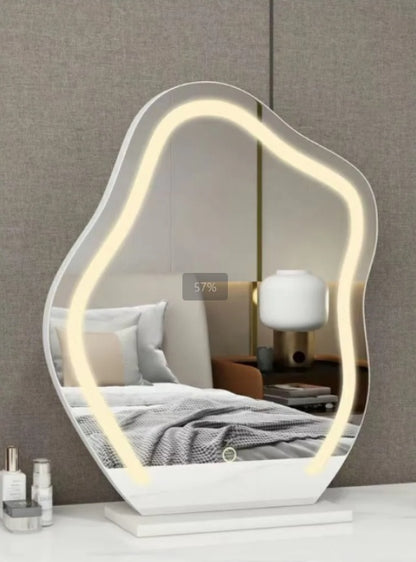 Cloud-shaped LED vanity makeup mirror with 3 color lighting modes for dressing table
