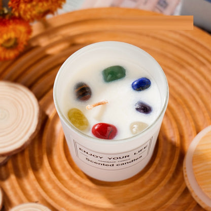 Natural crystal stone aromatherapy soy wax smokeless candle in gift box

