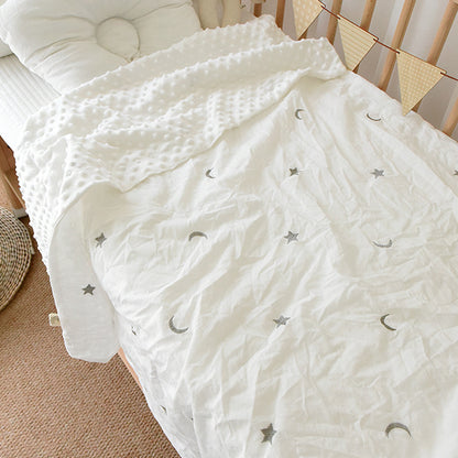 Korean embroidered cherry bear muslin cotton throw blanket for crib and bedding

